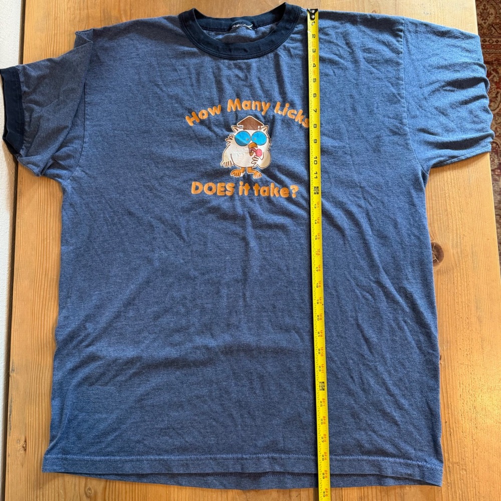 Vintage Tootsie Pop Mr Owl How Many Licks Ringer T-Shirt Blue Heather XL - Picture 5 of 5